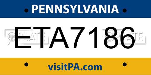 ETA7186 Pennsylvania License Plate