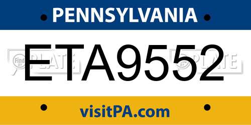 ETA9552 Pennsylvania License Plate
