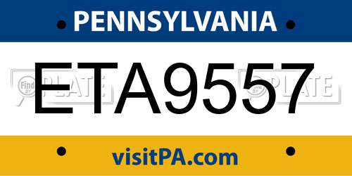ETA9557 Pennsylvania License Plate