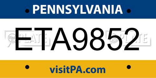 ETA9852 Pennsylvania License Plate