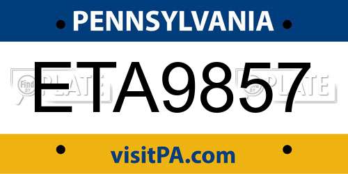 ETA9857 Pennsylvania License Plate