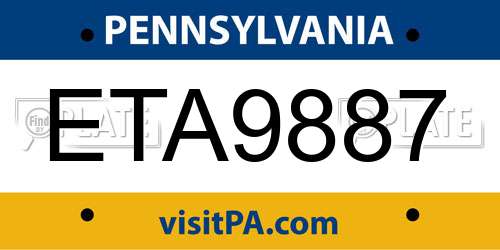 ETA9887 Pennsylvania License Plate