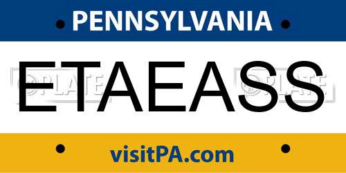 ETAEASS Pennsylvania License Plate