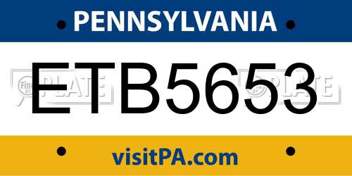 ETB5653 Pennsylvania License Plate