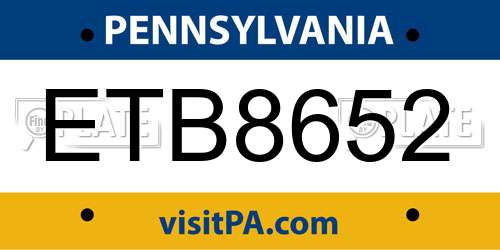 ETB8652 Pennsylvania License Plate