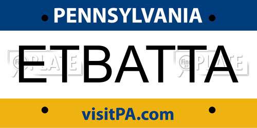ETBATTA Pennsylvania License Plate
