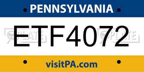 ETF4072 Pennsylvania License Plate
