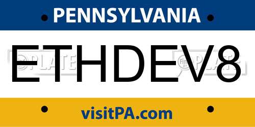 ETHDEV8 Pennsylvania License Plate