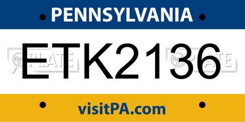 ETK2136 Pennsylvania License Plate