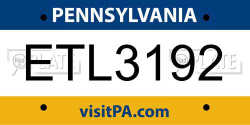 ETL3192 Pennsylvania License Plate