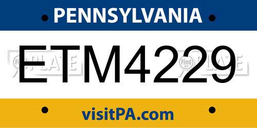 ETM4229 Pennsylvania License Plate