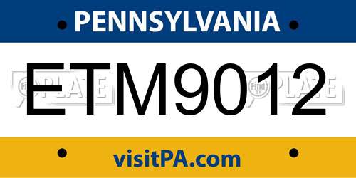 ETM9012 Pennsylvania License Plate