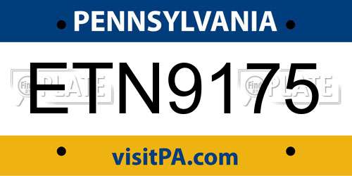 ETN9175 Pennsylvania License Plate