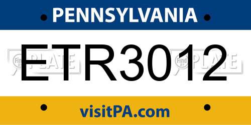 ETR3012 Pennsylvania License Plate