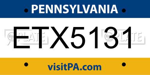 ETX5131 Pennsylvania License Plate