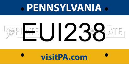 EUI238 Pennsylvania License Plate