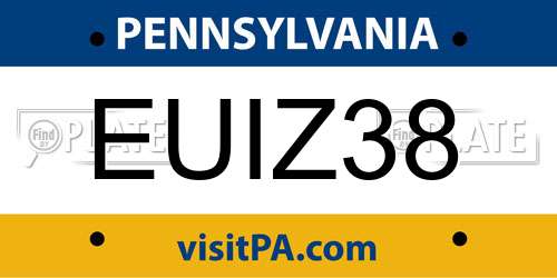 EUIZ38 Pennsylvania License Plate