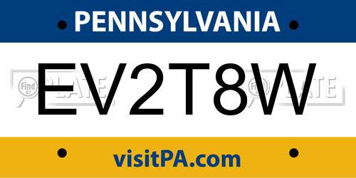 EV2T8W Pennsylvania License Plate