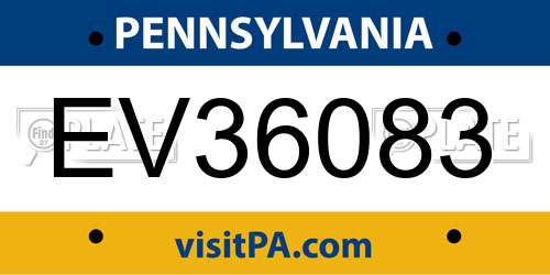 EV36083 Pennsylvania License Plate