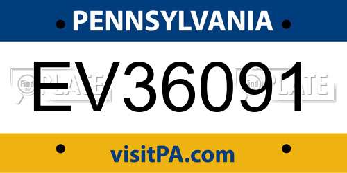 EV36091 Pennsylvania License Plate