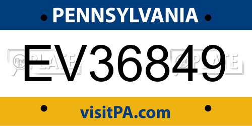 EV36849 Pennsylvania License Plate