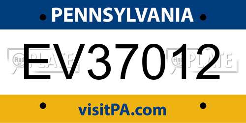 EV37012 Pennsylvania License Plate