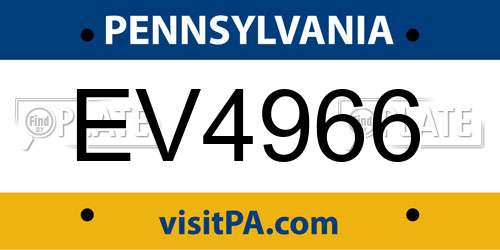 EV4966 Pennsylvania License Plate