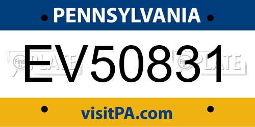 EV50831 Pennsylvania License Plate