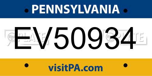 EV50934 Pennsylvania License Plate