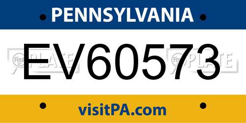 EV60573 Pennsylvania License Plate