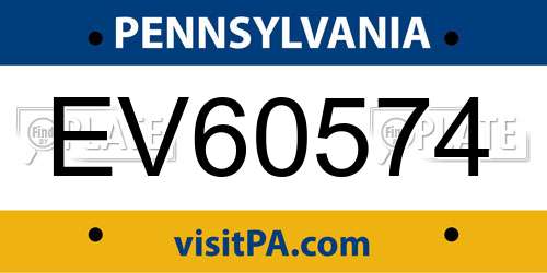 EV60574 Pennsylvania License Plate