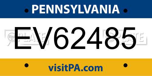 EV62485 Pennsylvania License Plate
