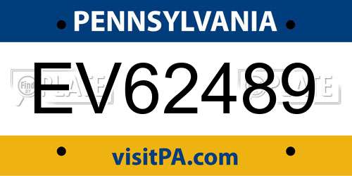 EV62489 Pennsylvania License Plate