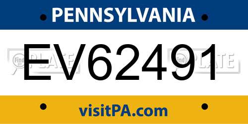 EV62491 Pennsylvania License Plate