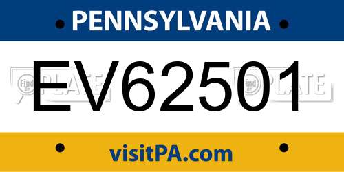 EV62501 Pennsylvania License Plate