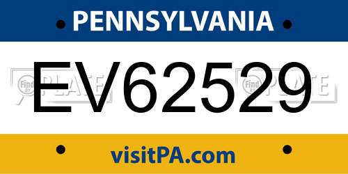 EV62529 Pennsylvania License Plate