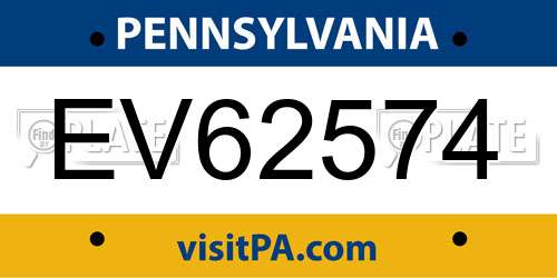 EV62574 Pennsylvania License Plate