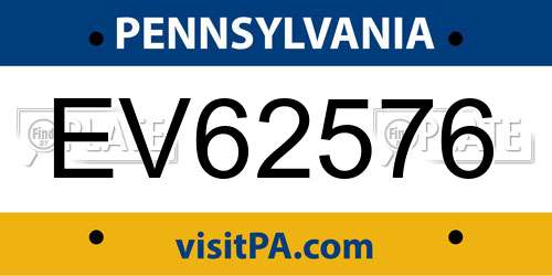EV62576 Pennsylvania License Plate