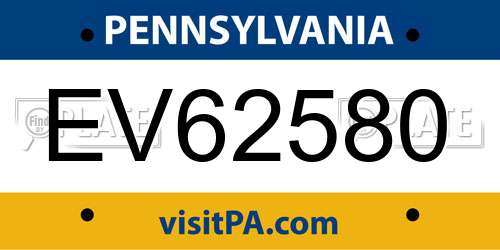 EV62580 Pennsylvania License Plate