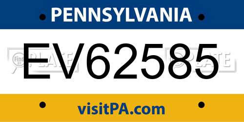 EV62585 Pennsylvania License Plate