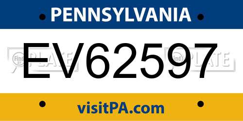 EV62597 Pennsylvania License Plate