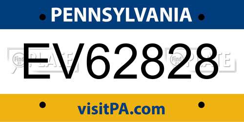 EV62828 Pennsylvania License Plate