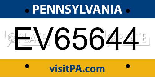 EV65644 Pennsylvania License Plate