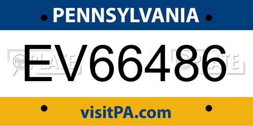 EV66486 Pennsylvania License Plate