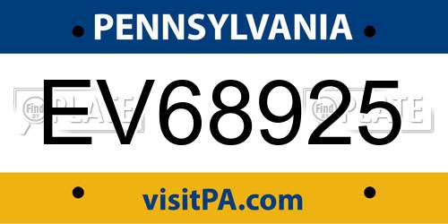 EV68925 Pennsylvania License Plate