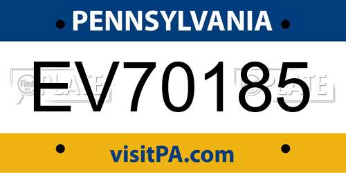 EV70185 Pennsylvania License Plate