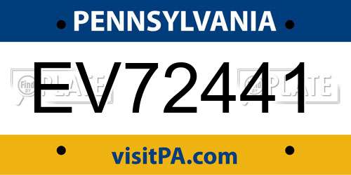 EV72441 Pennsylvania License Plate