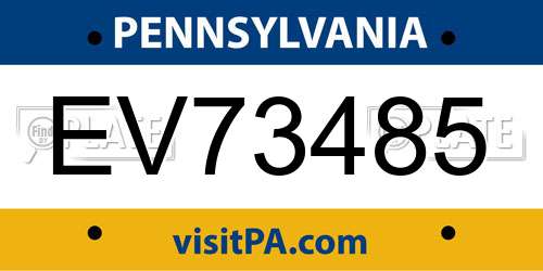 EV73485 Pennsylvania License Plate