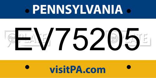 EV75205 Pennsylvania License Plate