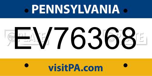EV76368 Pennsylvania License Plate